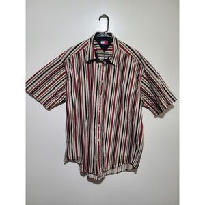 Tommy Hilfiger Button Down Men XL Red Navy Cream Striped short sleeves